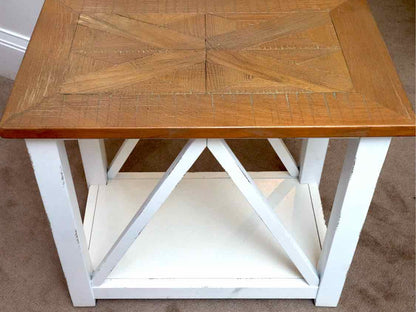 Pair of White Finish Base Side Tables with Stain Top