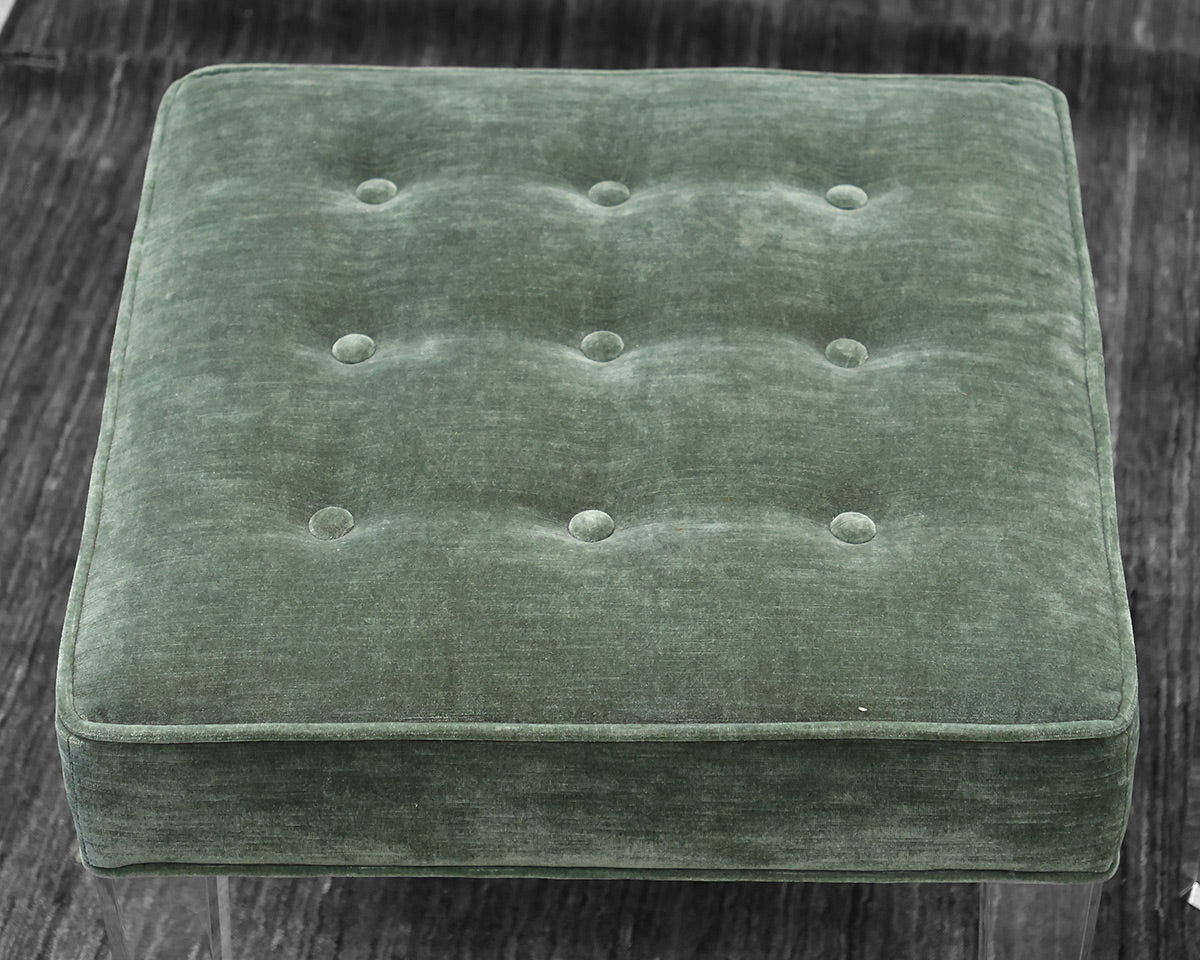 Pair of Boston Interiors Ottomans in Teal on Lucite Legs