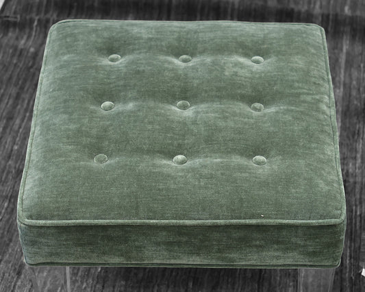 Pair of Boston Interiors Ottomans in Teal on Lucite Legs