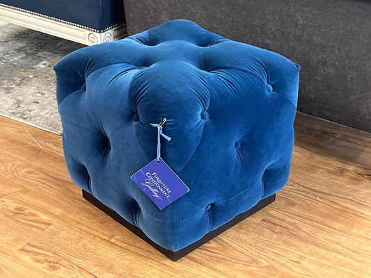 Navy Velvet Cube Ottoman