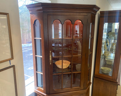Pennsylvania House Dark Cherry Corner Cabinet with Window Pane Glass Door