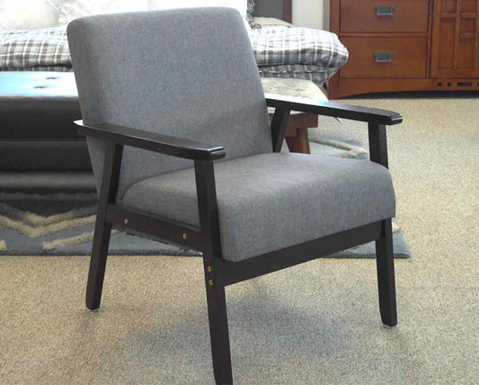 Pair of Grey Arm Chairs W/ Wooden Frame