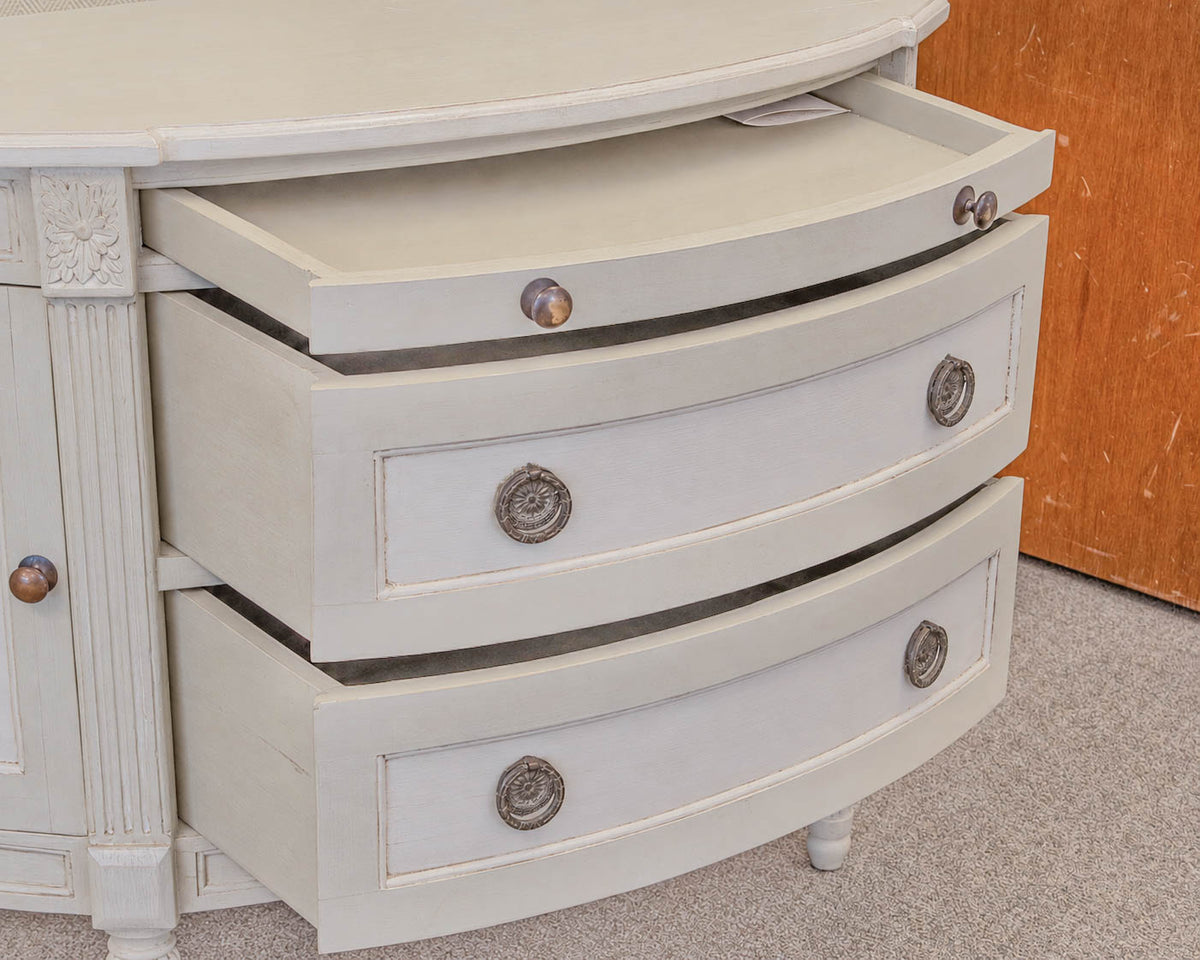 Cream Finish Demilune W/ 2 Doors & 3 Drawers