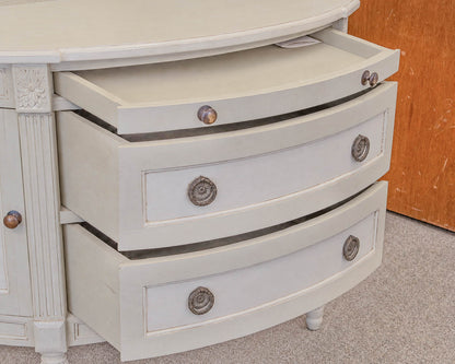 Cream Finish Demilune W/ 2 Doors & 3 Drawers
