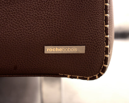 Roche Bobois Two Cushion Chocolate Brown Leather Sofa