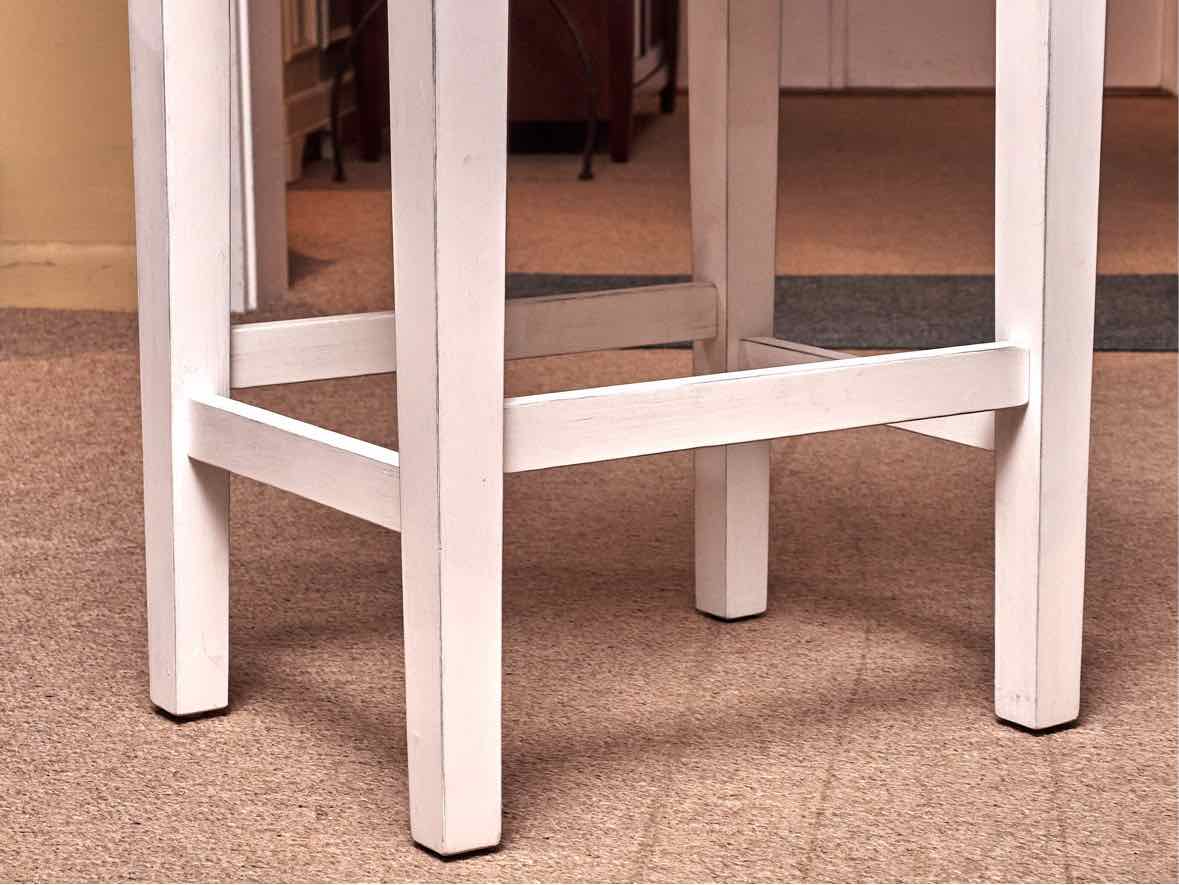 White Finish Console/ Island Includes 2  Gray Cushion Stools