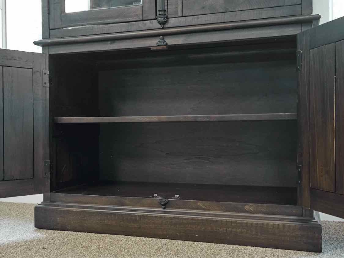 Two Piece Display Cabinet in Black Wash with Dimmer