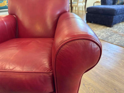 Ethan Allen Crimson Leather Arm Chair & Ottoman