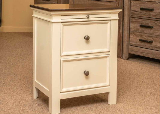 Ashley Furniture Cream Finish 2 Drawer Nightstand with Pull-Out Shelf