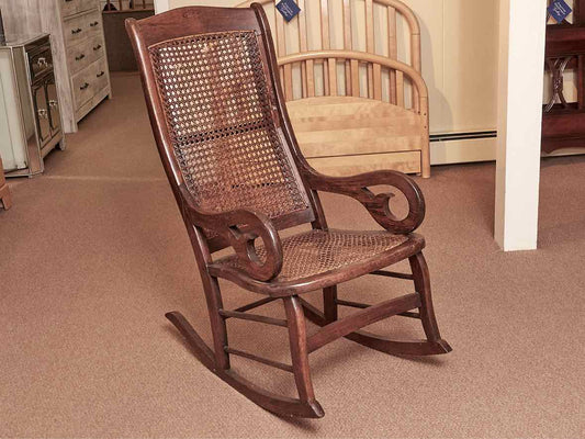 Vintage Oak Rocking Chair with Cain Seat & Back
