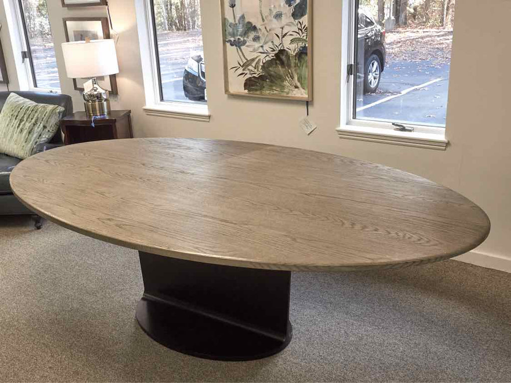 RH I Beam Oval Dining Table in Ash Oak and Blackened Steel