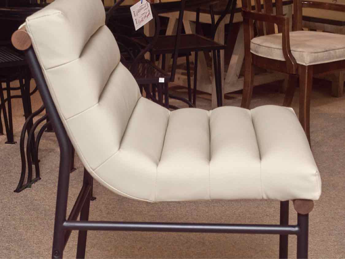 Set Of 3 Perrone  Ivory Leather Metal Frame Counter Stools