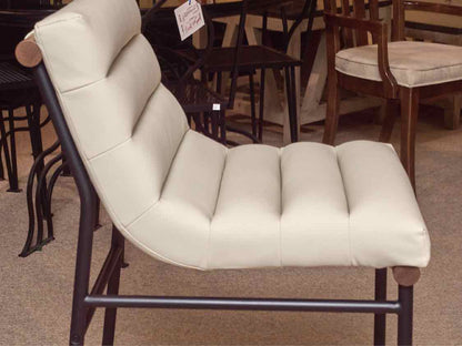 Set Of 3 Perrone  Ivory Leather Metal Frame Counter Stools