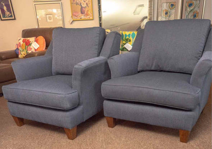Pair Of King Hickory Navy Chevron Pattern Upholstered Transitional  Chairs