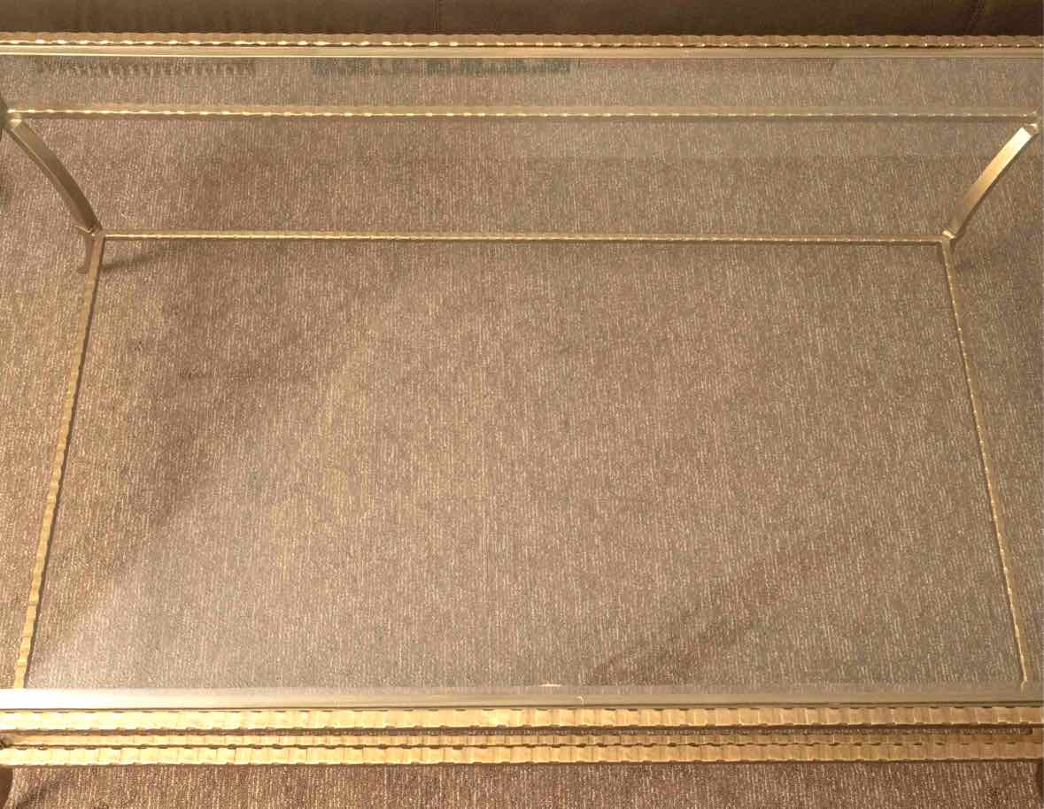 Hollywood Regency Style Glass Top   Brass Finish Metal Cocktail Table