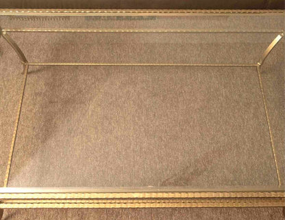 Hollywood Regency Style Glass Top   Brass Finish Metal Cocktail Table