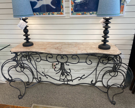 Rose Stone Top Rococco Console on Scrolled Metal Base