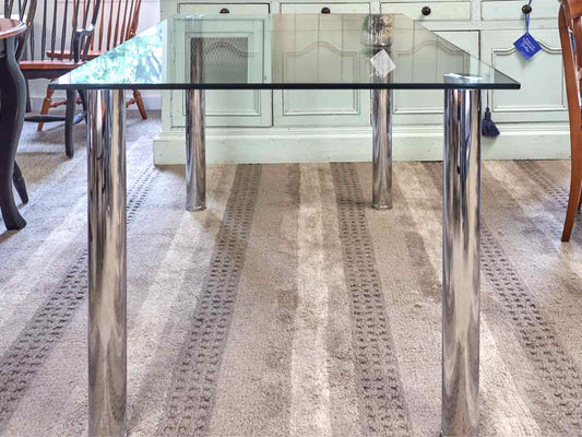 Contemporary Glass Top Dining Table with Chrome Legs