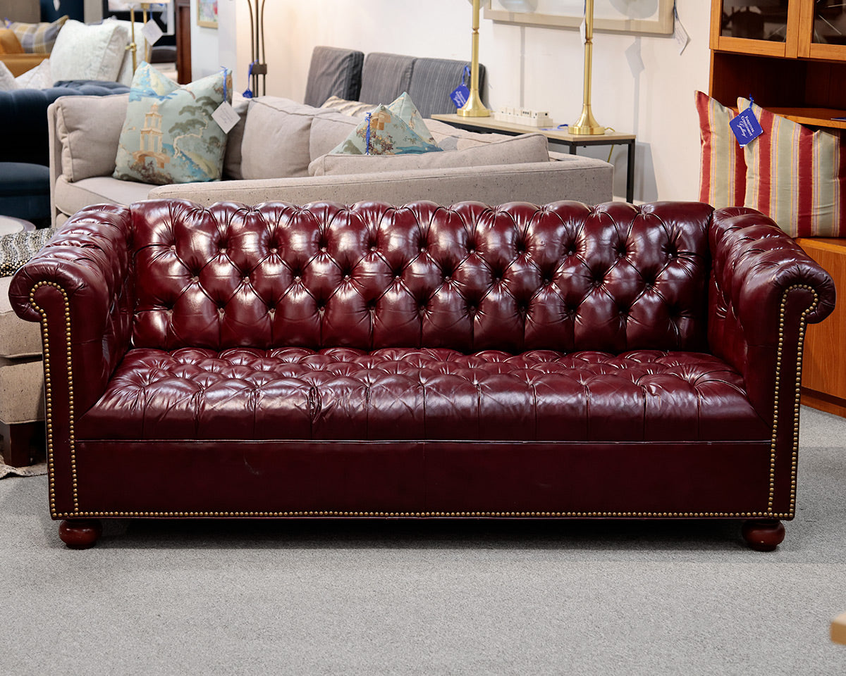 Burgundy Leather Tufted Chesterfield Sofa