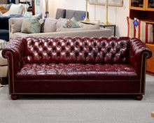 Burgundy Leather Tufted Chesterfield Sofa