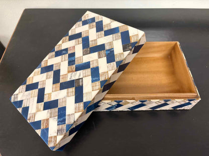Small Decorative Box with Tile In Blue, Ivory, & Taupe