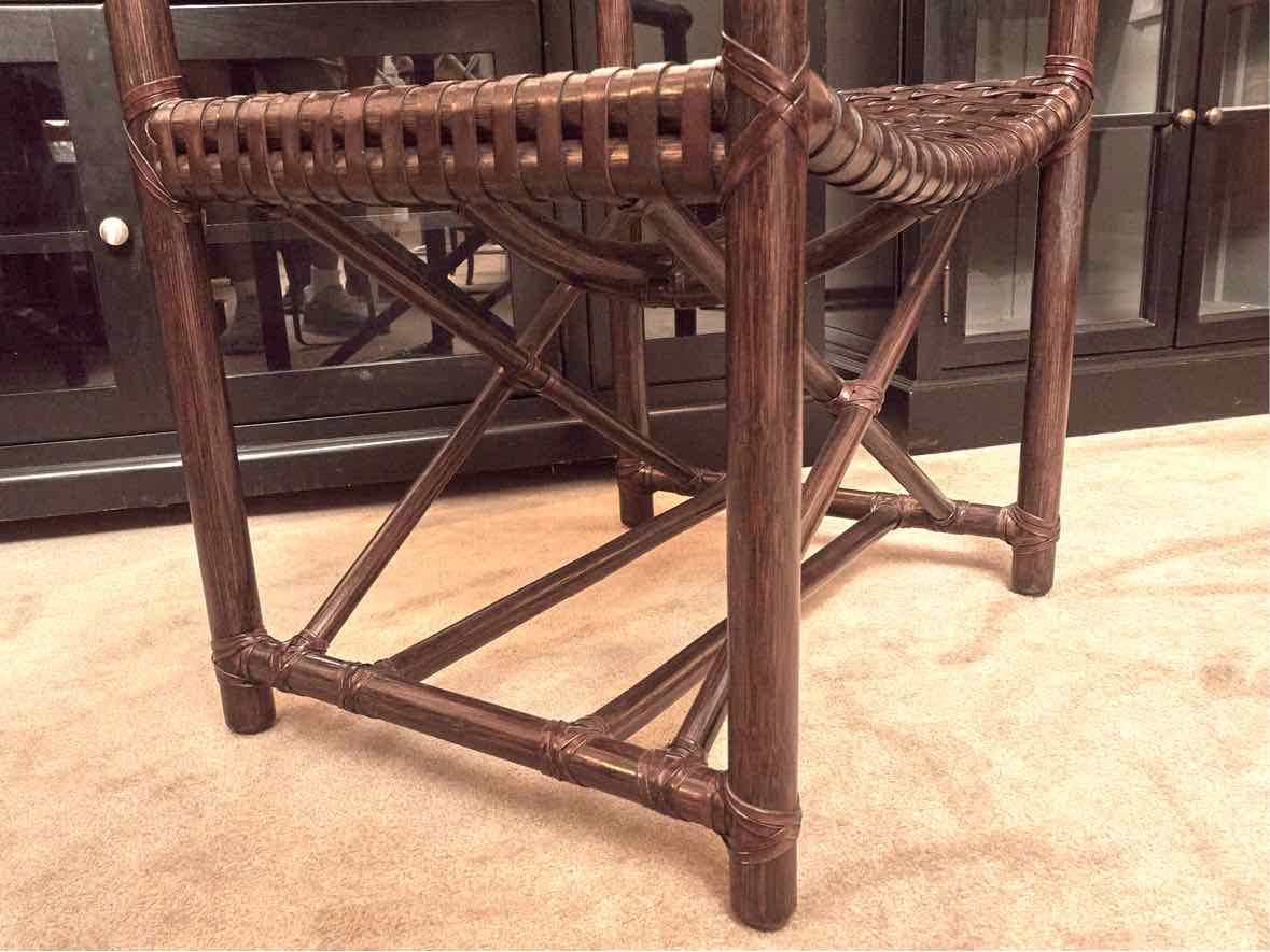 Pair of McGuire 'Antalya' Laced Rawhide In Dark Tobacca Finish Arm  Chairs
