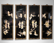 Set of 4 Lacquer and  MOP Inlaid Wall Hangings