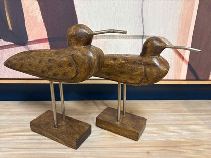 Pair of Carved Wooden Shorebirds on Stands