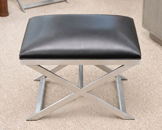 Pair of Ethan Allen Xanadu X-Base Ottomans in Black Leather