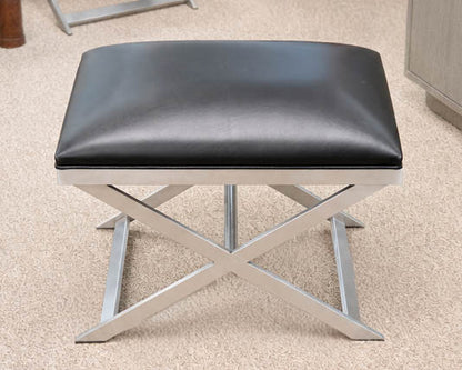 Pair of Ethan Allen Xanadu X-Base Ottomans in Black Leather