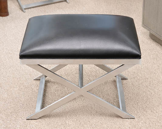 Pair of Ethan Allen Xanadu X-Base Ottomans in Black Leather