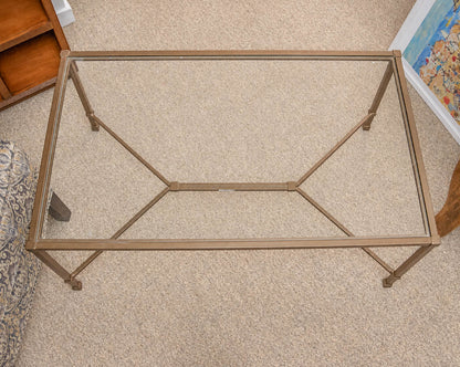 Rectangular Antiqued Brass Cocktail Table W/ Glass Top