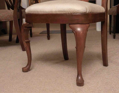 Set Of 6 Cherry Chippendale Style Custom Upholstered Seats Dining Chairs