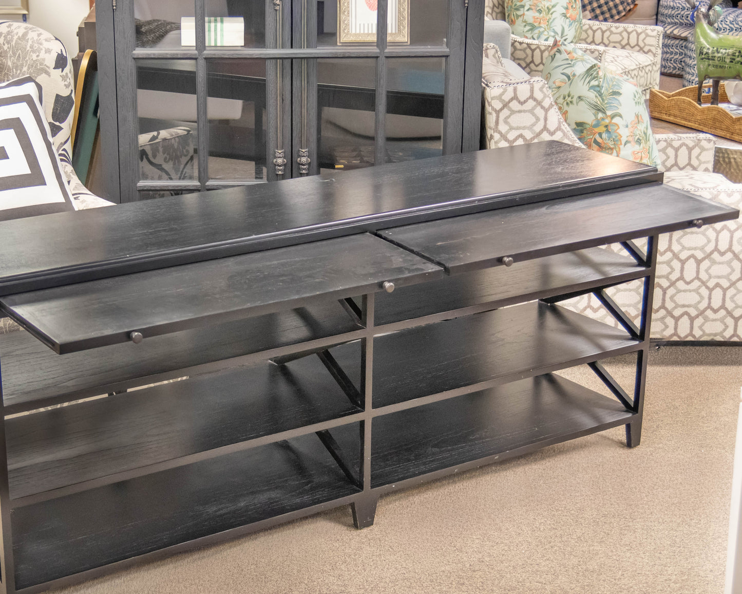 Low Display Console with Pullout Shelves in Black