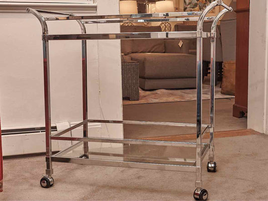Pottery Barn Bar Chrome & Glass Bar Cart