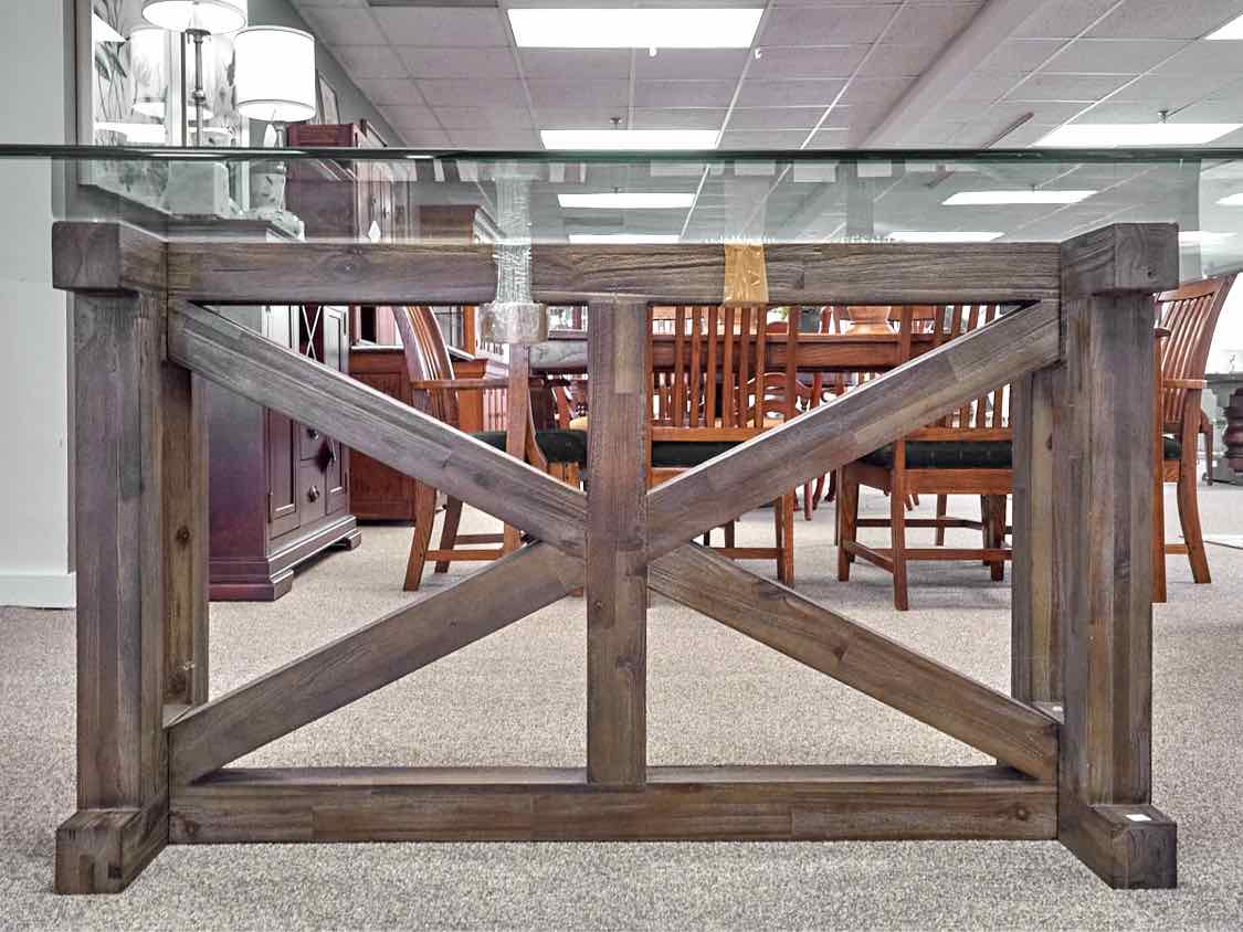 Jofran Reclaimed Wood Base  Dining Table with Rectangular Glass Top