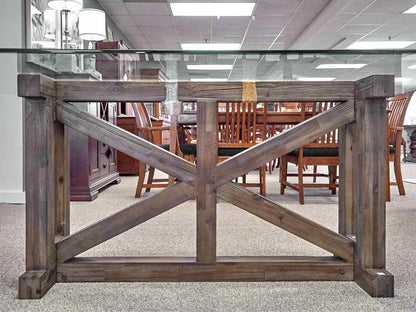 Jofran Reclaimed Wood Base  Dining Table with Rectangular Glass Top