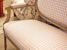 French Provincial Style Settee with Plaid Upholstery & Nickel Nailhead