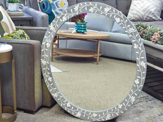 Nicole Miller  35" Round Bone Inlay Mirror