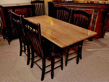 Maple Top Distressed  Black Finish Turned Legs Dining Table & 6 Chairs