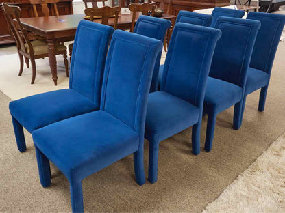 Set of 8 Selig  Blue Velour Dining Chairs