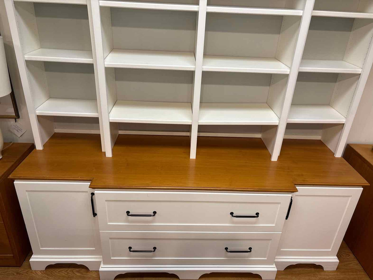 White and Cherry Custom Built Bookcase and Storage Cabinet