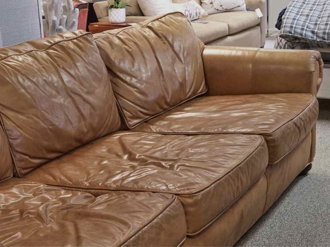 RH Saddle Brown leather 3 Cushion Sofa