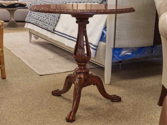 Maitland Smith Round Mahogany Pie Crust Inlaid Accent Table
