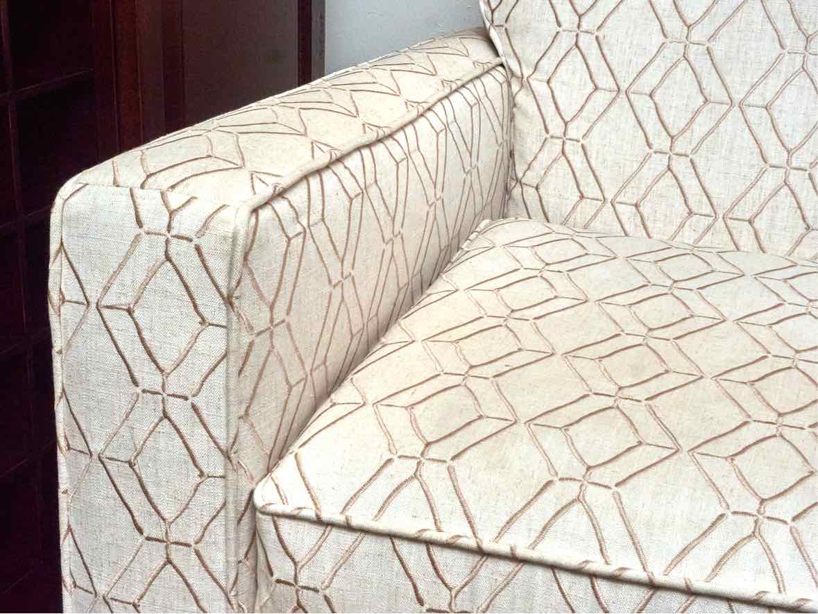 Swivel Chair with Track Arm in Ivory & Beige Trellis Design Upholstery