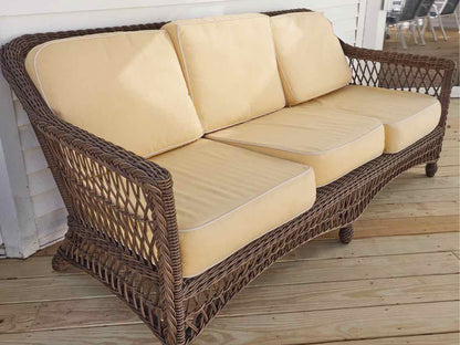 Frontgate  Synthetic  Wicker  Yellow Fabric Cushions Sofa , Chair & Swivel Chair