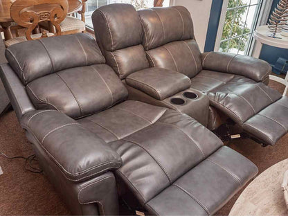 Grey Leather 2 Chair Power Recliner