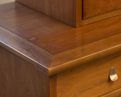 RWay Walnut  MCM 2 Piece Hutch with Sliding Glass Doors