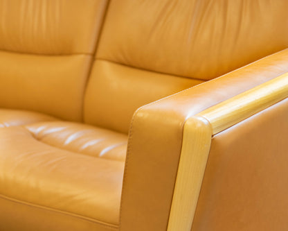 Ekornes Camel Leather High Back Reclining Loveseat