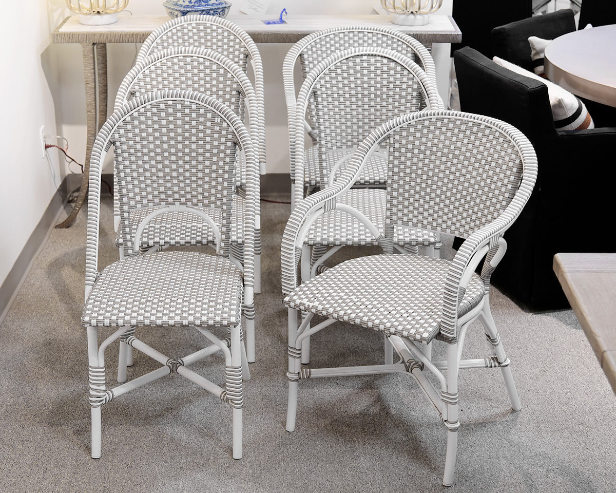 Set of 6 Outdoor Rattan Wrapped Metal Dining Chairs